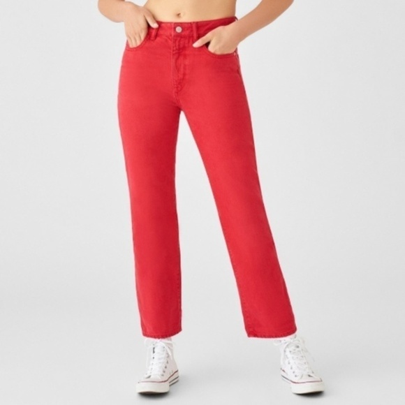 DL1961 Jerry 32 Vintage Straight Jeans High Rise in Red Denim - Picture 1 of 6